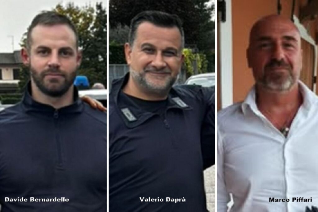 Il Carabiniere Scelto Davide Bernardello, il Brigadiere Capo Valerio Daprà e il Luogotenente Marco Piffari