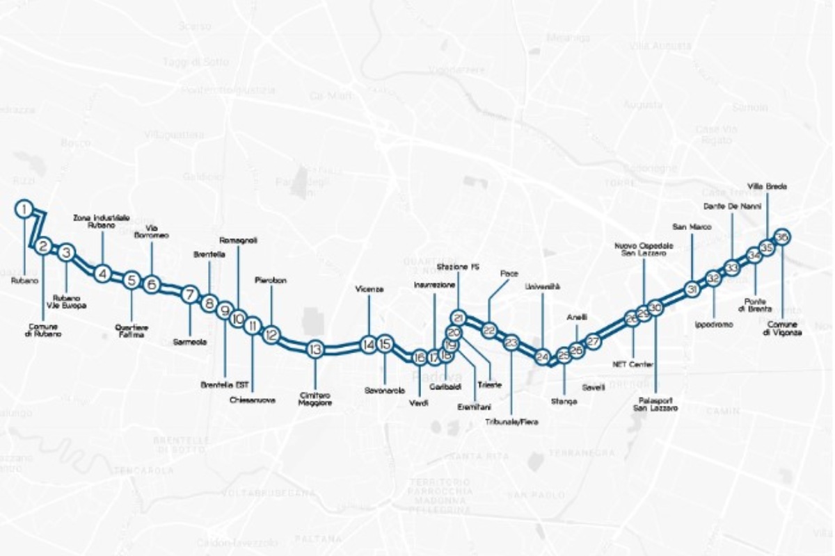 Le fermate della nuova tramvia Padova-Mestrino
